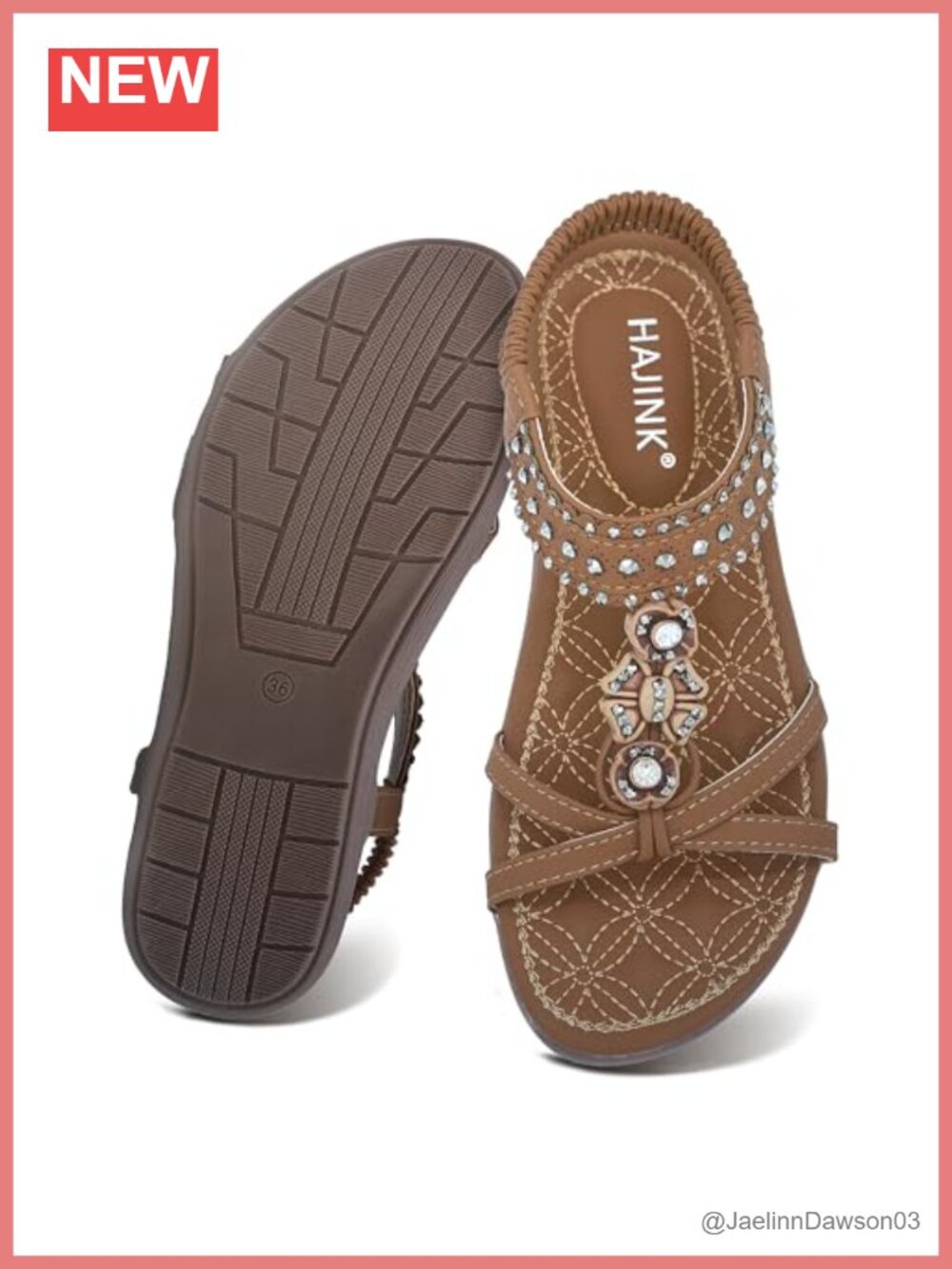 Faux Leather Bohemian Flat Sandals with Rhinestones Elastic Heel Strap Slip On
